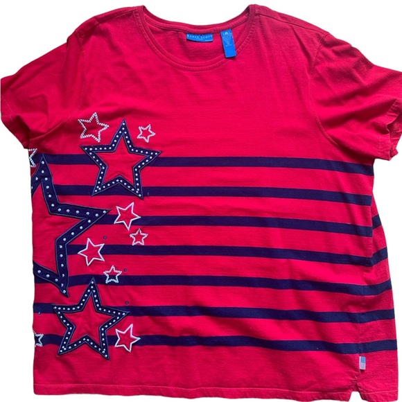 Karen Scott Sport Independence Day Patriotic Red Blue Stars Shirt Plus Size - Picture 1 of 5